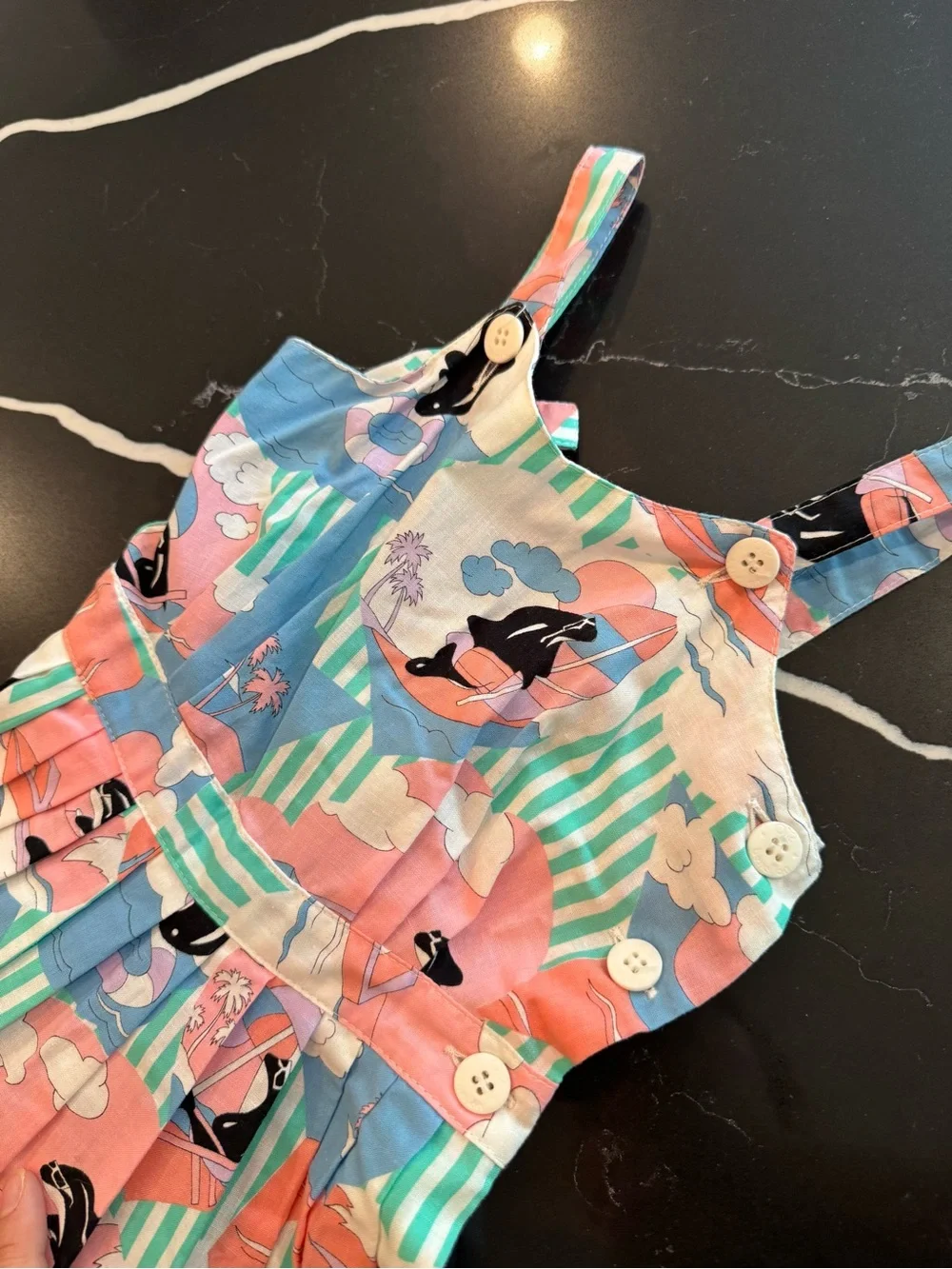 Vintage Made in‎ Italy Girls Coral & Aqua Whale Print Sundress